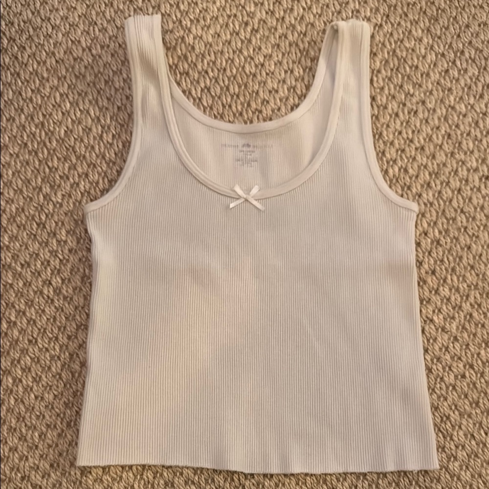 Brandy Melville White Ribbed Bow Tank Top